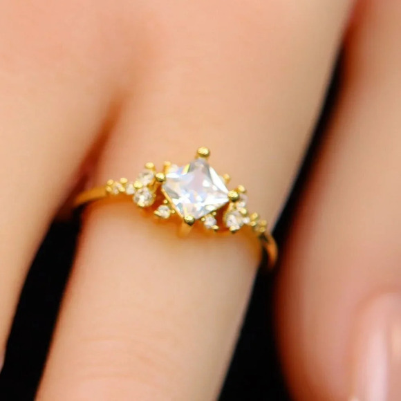 Noble Square Flower Gold Plated Princess Ring for Women, GALCM074-6 - Picture 2 of 8